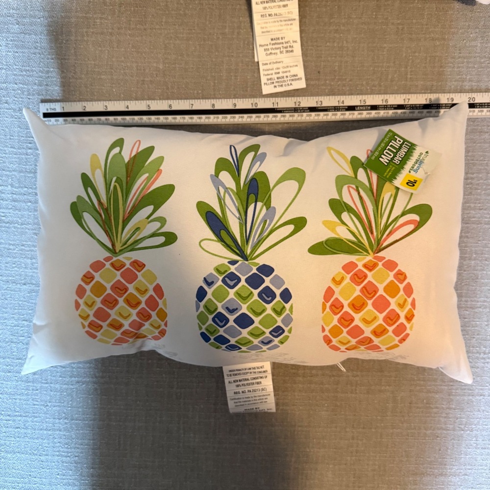 2pc Tropical Pineapple Lumbar Pillow Outdoor Decorative White True Living - Picture 3 of 4